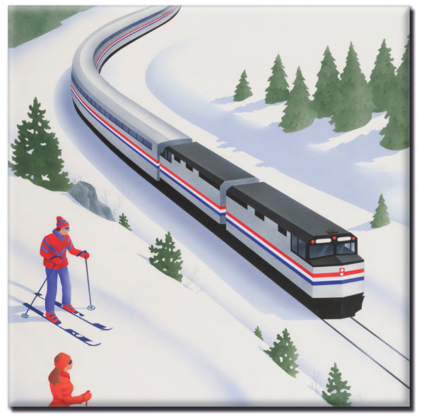 Skiers & Snow Square Magnet