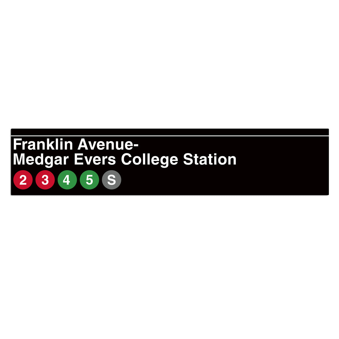 Transit sign for Franklin Avenue-Medgar Evers College Station with route numbers on a white background