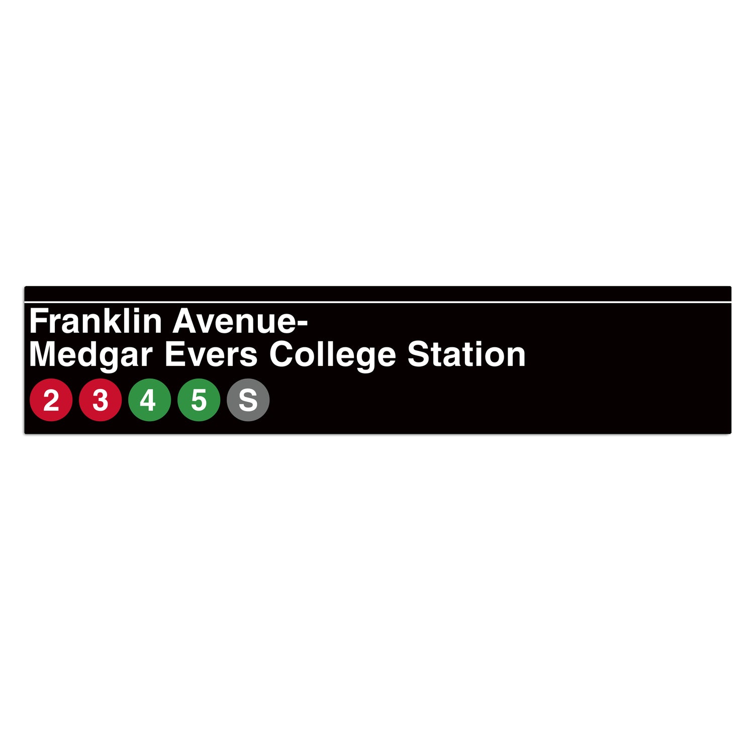 Transit sign for Franklin Avenue-Medgar Evers College Station with route numbers on a white background