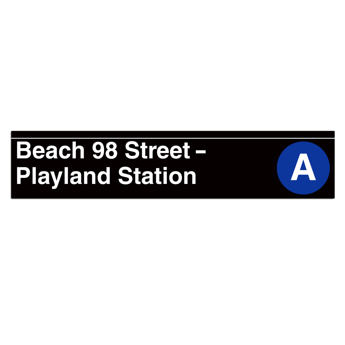 A rectangular black transit station sign reading &