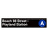 A rectangular black transit station sign reading &