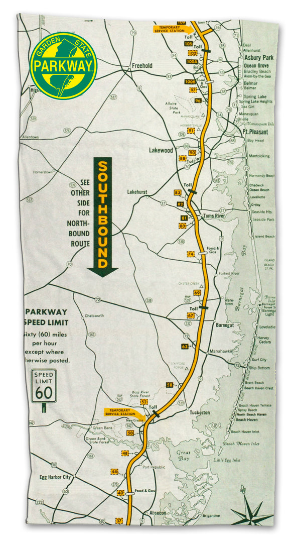 Garden State Parkway Retro Map Towel