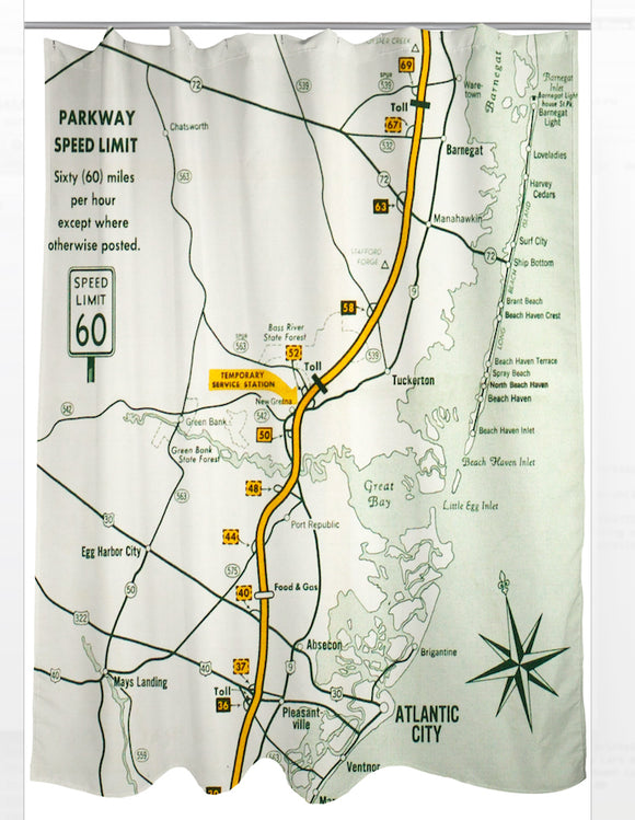 Garden State Parkway Retro Map Shower Curtain