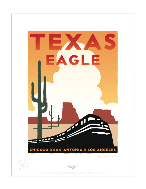 Texas Eagle (Chicago to San Antonio to Los Angeles) Signed Print